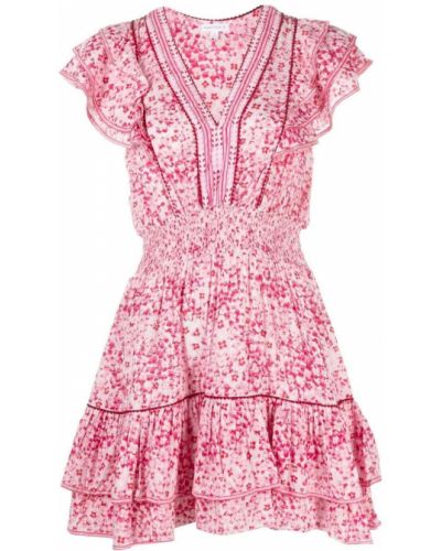 Платье мини с оборками в цветочный принт Poupette St Barth, розовое