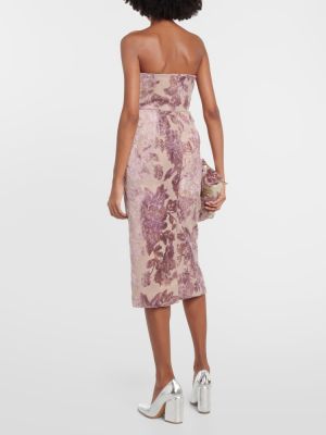 Midi haljina od samta s cvjetnim printom Dries Van Noten ružičasta