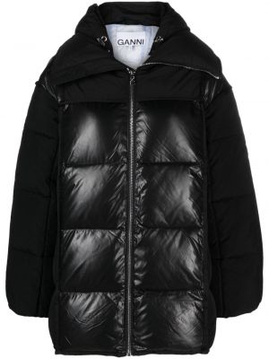 Pernata jakna s kapuljačom Ganni crna