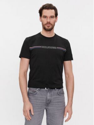 Pruhované slim fit tričko Tommy Hilfiger černé