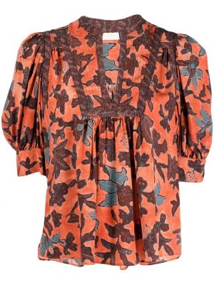 Trykt kort bluse Ulla Johnson oransje