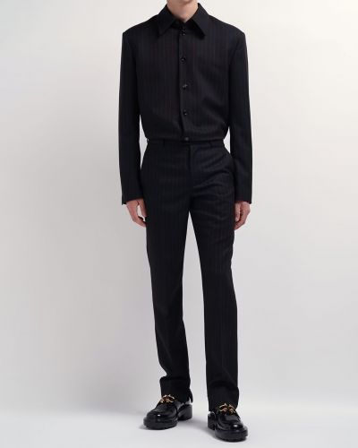 Pruhované slim fit vlněné kalhoty Bottega Veneta černé