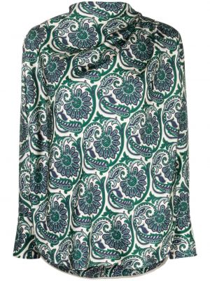 Jedwabna bluzka z nadrukiem z wzorem paisley Alberto Biani zielona