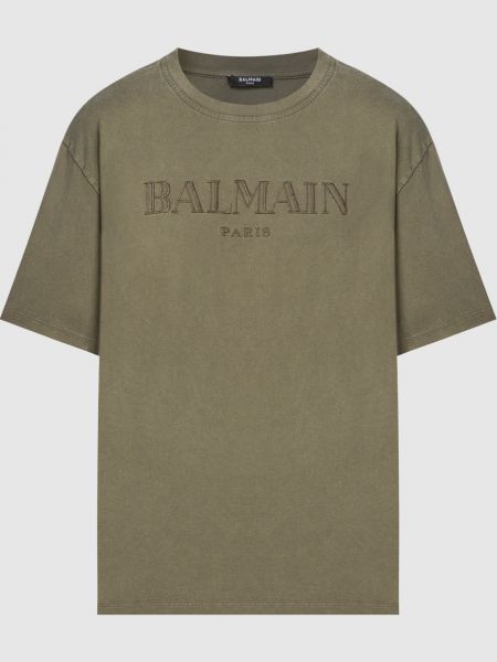Зеленая футболка с вышивкой Balmain