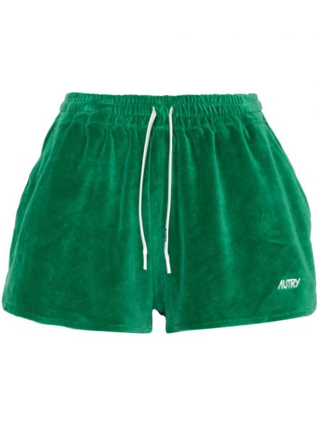 Žametne kratke hlače z vezenjem iz rebrastega žameta Autry zelena