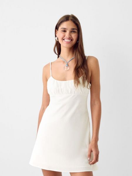 Lniana sukienka mini Bershka biała