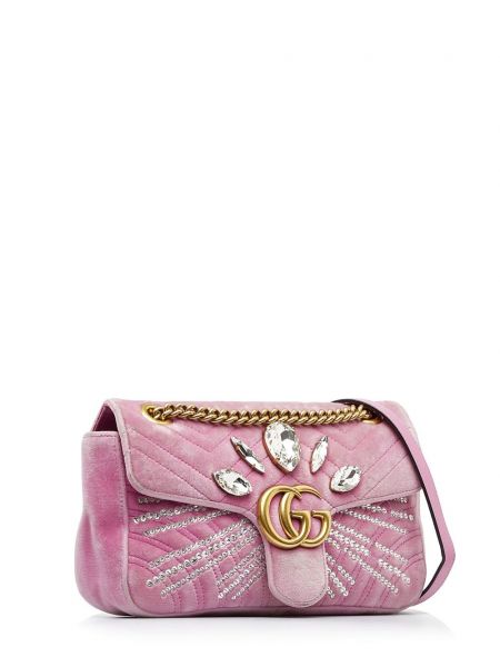Křišťálová sametová taška přes rameno Gucci Pre-owned růžová