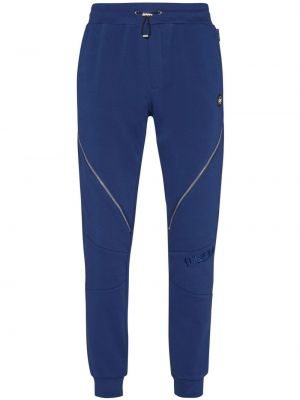 Pantaloni sport cu broderie din bumbac Philipp Plein albastru
