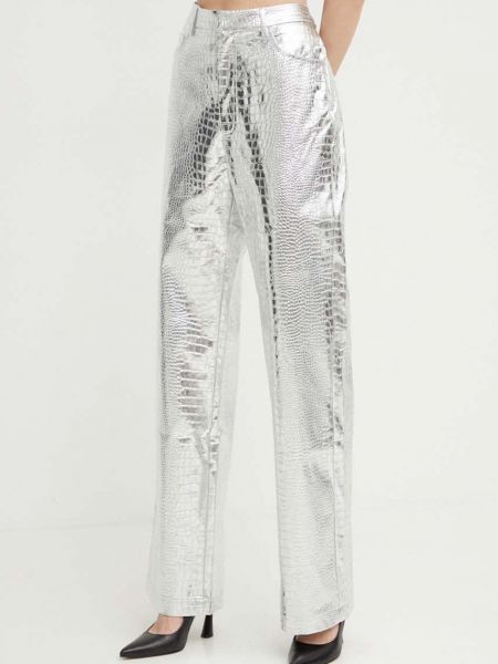 Pantaloni drepti cu talie înaltă Rotate argintiu