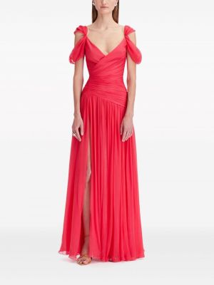 Drapované šifonové hedvábné večerní šaty Oscar De La Renta růžové