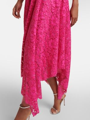 Midi haljina s cvjetnim printom s čipkom Costarellos ružičasta