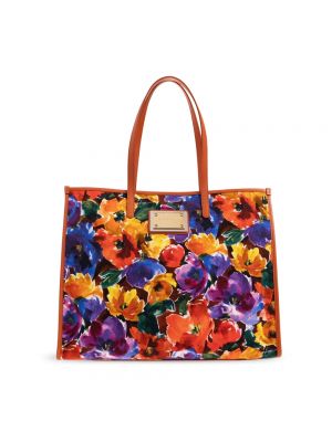 Borsa shopper a fiori Dolce & Gabbana marrone