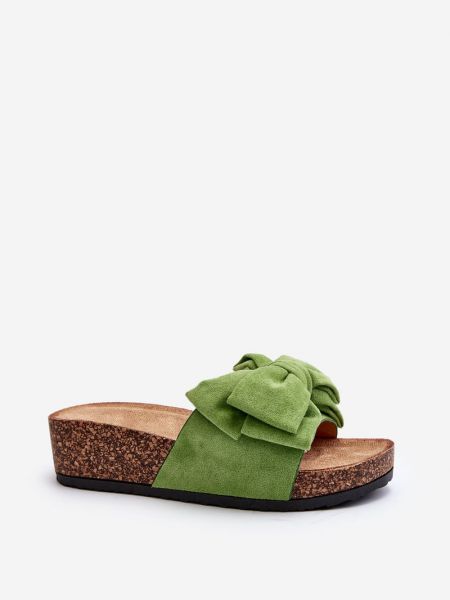 Papuče s mašnom s platformom Kesi zelena