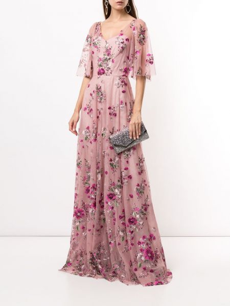 Vestido de noche con bordado de flores Marchesa Notte rosa