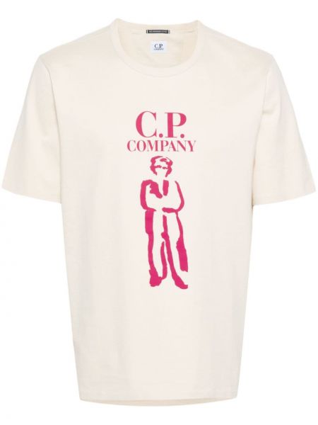 Памучна тениска с принт C.p. Company бежово