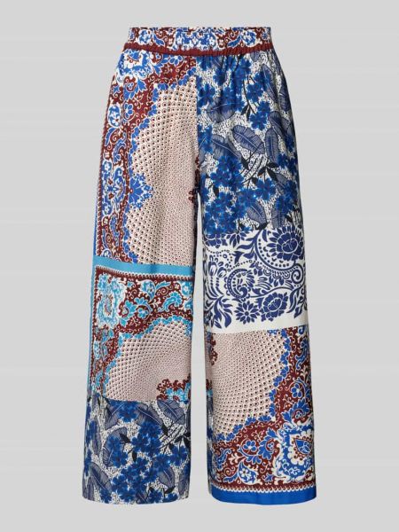 Spodnie z wysoką talią bawełniane z nadrukiem Weekend Max Mara niebieskie