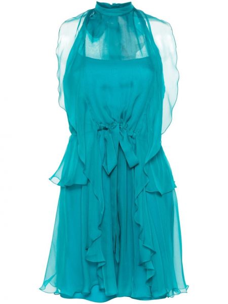 Sukienka mini z falbankami Alberta Ferretti niebieska