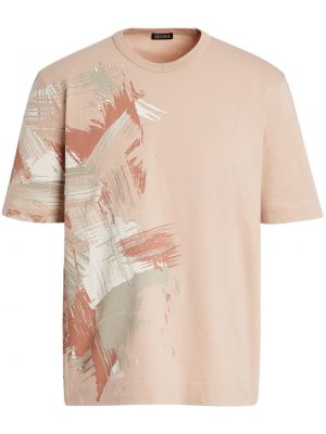 Bavlněné tričko s potiskem Zegna růžové