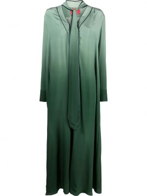 Hedvábné dlouhé šaty s výstřihem do v s dlouhými rukávy F.r.s For Restless Sleepers - zelená