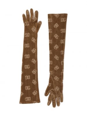 Bavlněné rukavice s potiskem Dolce & Gabbana hnědé