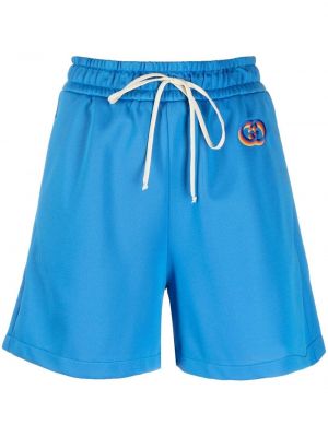 Pantalones cortos deportivos con bordado Gucci azul
