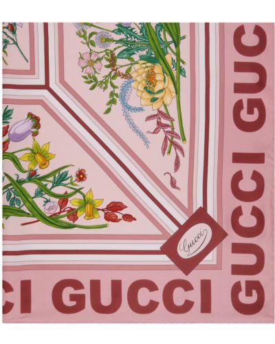 Шелковый шарф в цветочный принт Gucci, розовый