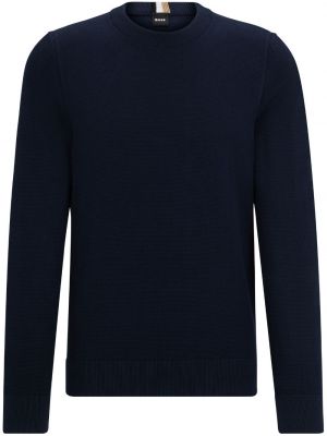 Pamučni džemper s okruglim izrezom Boss plava
