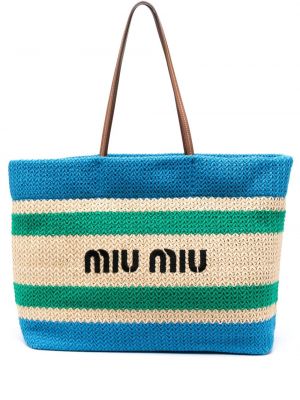 Pletena nakupovalna torba z vezenjem Miu Miu