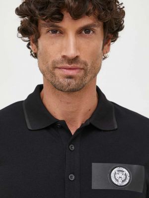 Bavlněné tričko s dlouhým rukávem s dlouhými rukávy s aplikacemi Plein Sport černé