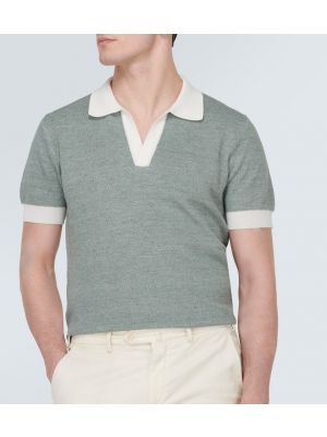 Medvilninis lininis polo marškinėliai Thom Sweeney žalia