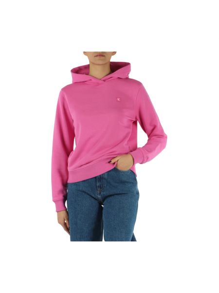 Bluza z kapturem bawełniana Calvin Klein Jeans różowa