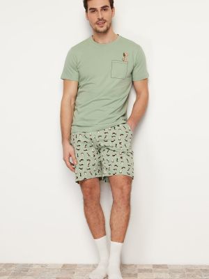 Pletena pidžama s printom Trendyol zelena
