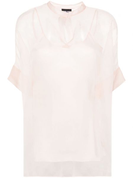 Прозрачна копринена блуза Giorgio Armani розово
