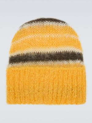 Mohérová pruhovaná čiapka Marni žltá