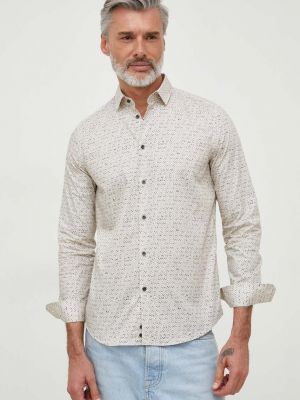 Bavlněné slim fit tričko Sisley béžové