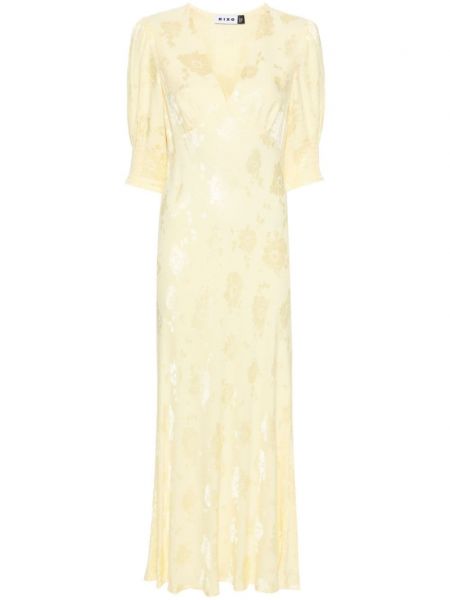 Жакардова коктейлна рокля на цветя Rixo жълто