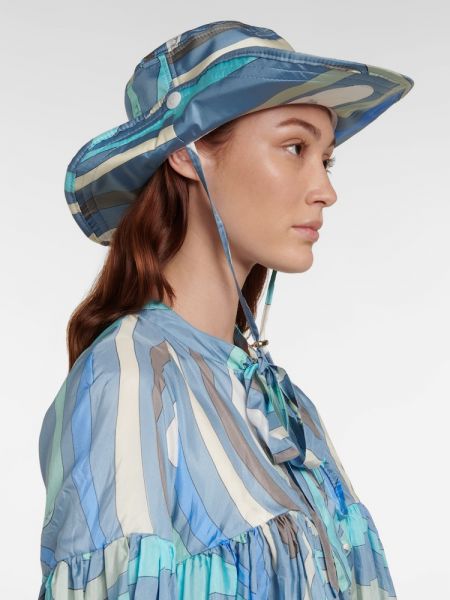 Jedwabny kapelusz z nadrukiem Pucci niebieski