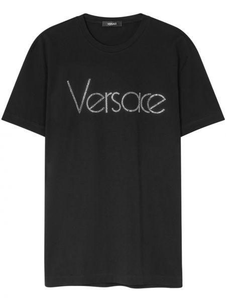 Mustriline puuvillased t-särk Versace must
