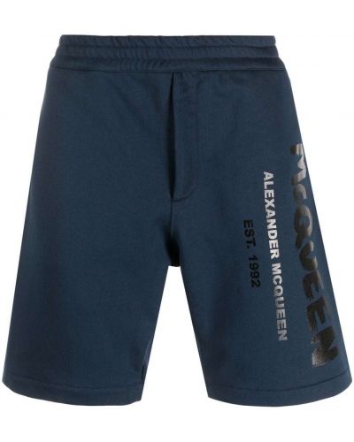 Shorts de sport à imprimé en jersey Alexander Mcqueen bleu