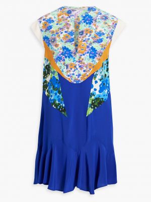 Платье мини с принтом с рюшами из крепа Stella Mccartney синее