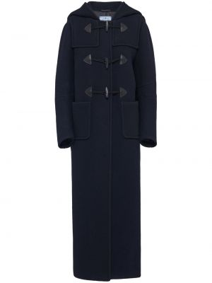 Vlněný kabát s kapucí Prada modrý