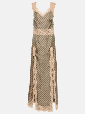 Μεταξωτή μάξι φόρεμα με δαντέλα Gucci