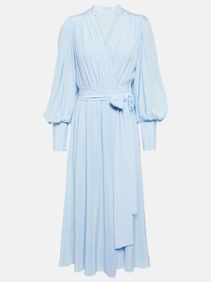 Jedwabna sukienka midi drapowana Costarellos niebieska