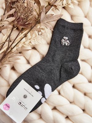 Памучни чорапи с апликация Kesi сиво