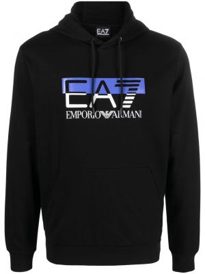 Pamučna hoodie s kapuljačom s printom Ea7 Emporio Armani crna