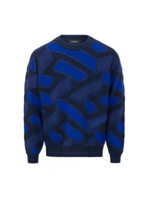 Sweter z okrągłym dekoltem Versace niebieski
