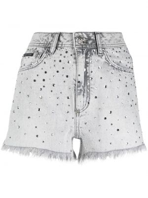 Křišťálové džínové šortky Philipp Plein šedé