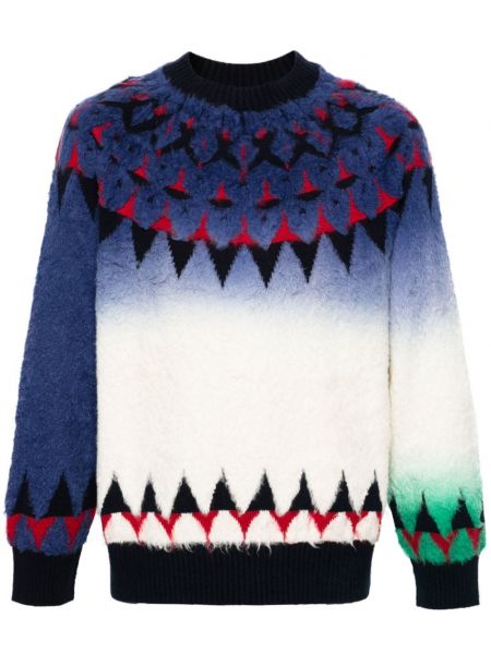 Жакардов плетен пуловер Sacai синьо