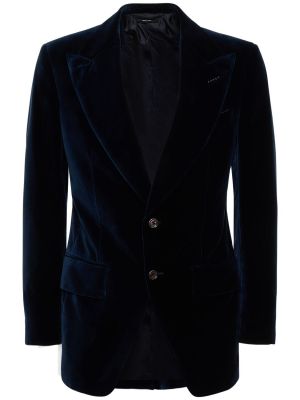 Žametna jakna iz rebrastega žameta Tom Ford modra