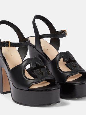 Sandali di pelle con platform Gucci nero